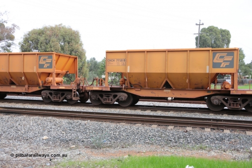 140601 4495
Woodbridge, empty Carina bound iron ore train #1035, CFCLA leased CHCH type waggon CHCH 7718 these waggons were rebuilt between 2010 and 2012 by Bluebird Rail Operations SA from former Goldsworthy Mining hopper waggons originally built by Tomlinson WA and Scotts of Ipswich Qld back in the 60's to early 80's. June 1, 2014.
Keywords: CHCH-type;CHCH7718;Bluebird-Rail-Operations-SA;2010/201-118;