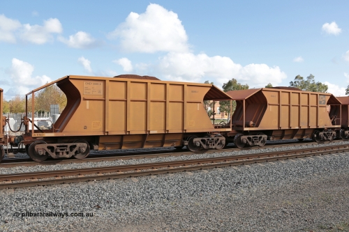 140601 4610
Midland, loaded iron ore train #1030 heading to Kwinana, CFCLA leased CHEY type waggon CHEY 8066 one pair of 120 bar coupled pairs built by Bluebird Rail Operations SA in 2011-12. June 1, 2014.
Keywords: CHEY-type;CHEY8066;Bluebird-Rail-Operations-SA;2011/120-66;