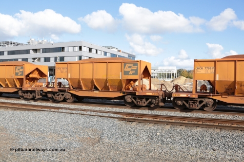 140601 4639
Midland, loaded iron ore train #1030 heading to Kwinana, CFCLA leased CHCH type waggon CHCH 7657 these waggons were rebuilt between 2010 and 2012 by Bluebird Rail Operations SA from former Goldsworthy Mining hopper waggons originally built by Tomlinson WA and Scotts of Ipswich Qld back in the 60's to early 80's. 1st June 2014.
Keywords: CHCH-type;CHCH7657;Bluebird-Rail-Operations-SA;2010/201-57;