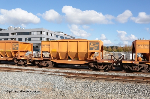 140601 4656
Midland, loaded iron ore train #1030 heading to Kwinana, CFCLA leased CHCH type waggon CHCH 7642 these waggons were rebuilt between 2010 and 2012 by Bluebird Rail Operations SA from former Goldsworthy Mining hopper waggons originally built by Tomlinson WA and Scotts of Ipswich Qld back in the 60's to early 80's. June 1, 2014.
Keywords: CHCH-type;CHCH7642;Bluebird-Rail-Operations-SA;2010/201-42;