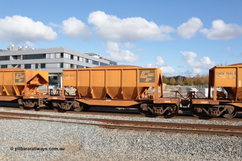 140601 4677
Midland, loaded iron ore train #1030 heading to Kwinana, CFCLA leased CHCH type waggon CHCH 7671 these waggons were rebuilt between 2010 and 2012 by Bluebird Rail Operations SA from former Goldsworthy Mining hopper waggons originally built by Tomlinson WA and Scotts of Ipswich Qld back in the 60's to early 80's. 1st June 2014.
Keywords: CHCH-type;CHCH7671;Bluebird-Rail-Operations-SA;2010/201-71;