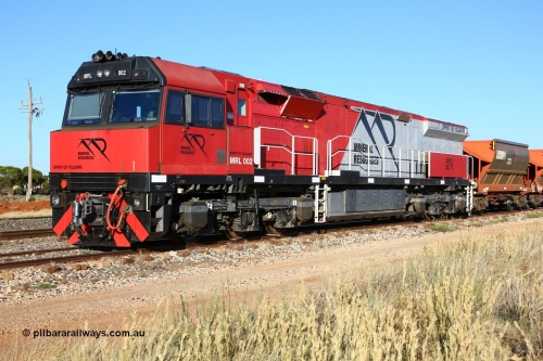 190107 0419
Parkeston, Mineral Resources MRL class loco MRL 002 'Spirit of Yilgarn' with serial R-0113-03/14-505 a UGL Rail Broadmeadow NSW built GE model C44ACi in 2014 stands in the Engineers Siding with a string of eighteen, or nine pairs of MHPY bottom discharge hopper waggons awaiting transfer over to West Kalgoorlie.
Keywords: MRL-class;MRL002;UGL-Rail-NSW;GE;C44ACi;R-0113-03/14-505;