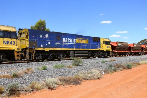 190107 0535
Binduli, Mineral Resources empty iron ore train 2034 with third unit Pacific National NR class loco NR 78 with serial 7250-02 / 97-280 a Goninan Bassendean WA built GE model Cv40-9i model locomotive with 4000 horsepower originally built for the National Rail Corporation.
Keywords: NR-class;NR78;Goninan-WA;GE;Cv40-9i;7250-02/97-280;
