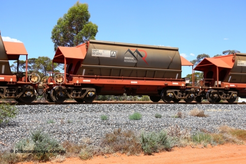 190107 0575
Binduli, on empty Mineral Resources Ltd iron ore train service from Esperance to Koolyanobbing 2034 with MRL's MHPY type iron ore waggon MHPY 00123 built by CSR Yangtze Co China serial 2014/382-123 in 2014 as a batch of 382 units, these bottom discharge hopper waggons are operated in 'married' pairs.
Keywords: MHPY-type;MHPY00123;2014/382-123;CSR-Yangtze-Rolling-Stock-Co-China;