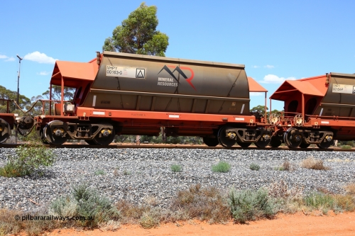 190107 0594
Binduli, on empty Mineral Resources Ltd iron ore train service from Esperance to Koolyanobbing 2034 with MRL's MHPY type iron ore waggon MHPY 00163 built by CSR Yangtze Co China serial 2014/382-163 in 2014 as a batch of 382 units, these bottom discharge hopper waggons are operated in 'married' pairs.
Keywords: MHPY-type;MHPY00163;2014/382-163;CSR-Yangtze-Rolling-Stock-Co-China;