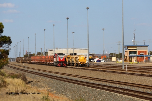 190107 0655
West Kalgoorlie with Mineral Resources MRL class loco MRL 002 'Spirit of Yilgarn' with serial R-0113-03/14-505 a UGL Rail Broadmeadow NSW built GE model C44ACi on the combined empty fuel and hopper transfer to Esperance.
Keywords: MRL-class;MRL002;UGL-Rail-NSW;GE;C44ACi;R-0113-03/14-505;