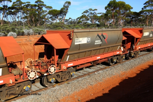 190109 1602
Binduli, Mineral Resources Ltd empty iron ore train 4030 with MRL's MHPY type iron ore waggon MHPY 00039 built by CSR Yangtze Co China serial 2014/382-39 in 2014 as a batch of 382 units, these bottom discharge hopper waggons are operated in 'married' pairs.
Keywords: MHPY-type;MHPY00039;2014/382-39;CSR-Yangtze-Rolling-Stock-Co-China;