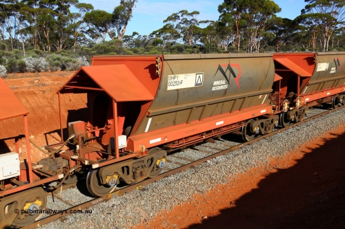 190109 1643
Binduli, Mineral Resources Ltd empty iron ore train 4030 with MRL's MHPY type iron ore waggon MHPY 00253 built by CSR Yangtze Co China serial 2014/382-253 in 2014 as a batch of 382 units, these bottom discharge hopper waggons are operated in 'married' pairs.
Keywords: MHPY-type;MHPY00253;2014/382-253;CSR-Yangtze-Rolling-Stock-Co-China;