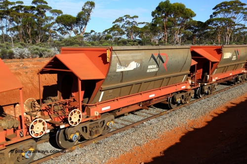 190109 1650
Binduli, Mineral Resources Ltd empty iron ore train 4030 with MRL's MHPY type iron ore waggon MHPY 00015 built by CSR Yangtze Co China serial 2014/382-15 in 2014 as a batch of 382 units, these bottom discharge hopper waggons are operated in 'married' pairs.
Keywords: MHPY-type;MHPY00015;2014/382-15;CSR-Yangtze-Rolling-Stock-Co-China;