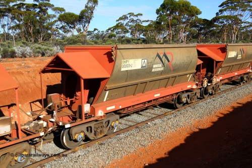 190109 1651
Binduli, Mineral Resources Ltd empty iron ore train 4030 with MRL's MHPY type iron ore waggon MHPY 00003 built by CSR Yangtze Co China serial 2014/382-3 in 2014 as a batch of 382 units, these bottom discharge hopper waggons are operated in 'married' pairs.
Keywords: MHPY-type;MHPY00003;2014/382-3;CSR-Yangtze-Rolling-Stock-Co-China;