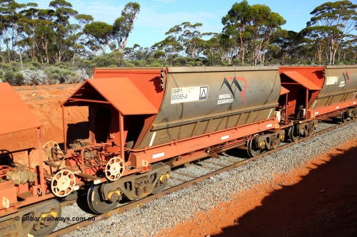 190109 1672
Binduli, Mineral Resources Ltd empty iron ore train 4030 with MRL's MHPY type iron ore waggon MHPY 00055 built by CSR Yangtze Co China serial 2014/382-55 in 2014 as a batch of 382 units, these bottom discharge hopper waggons are operated in 'married' pairs.
Keywords: MHPY-type;MHPY00055;2014/382-55;CSR-Yangtze-Rolling-Stock-Co-China;
