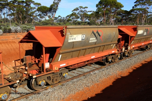 190109 1675
Binduli, Mineral Resources Ltd empty iron ore train 4030 with MRL's MHPY type iron ore waggon MHPY 00181 built by CSR Yangtze Co China serial 2014/382-181 in 2014 as a batch of 382 units, these bottom discharge hopper waggons are operated in 'married' pairs.
Keywords: MHPY-type;MHPY00181;2014/382-181;CSR-Yangtze-Rolling-Stock-Co-China;