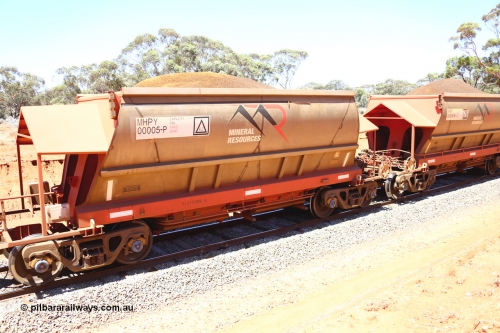 190129 4241
Binduli, on Mineral Resources Ltd loaded iron ore train service from Koolyanobbing to Esperance #3033 with MRL's MHPY type iron ore waggon MHPY 00005 built by CSR Yangtze Co China serial 2014/382-5 in 2014 as a batch of 382 units, these bottom discharge hopper waggons are operated in 'married' pairs.
Keywords: MHPY-type;MHPY00005;2014/382-5;CSR-Yangtze-Co-China;