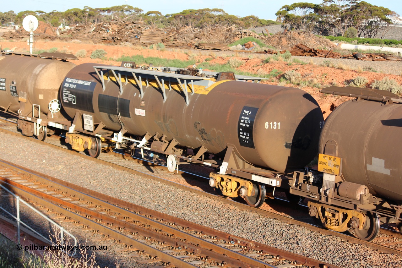 140205 IMG 1486
West Kalgoorlie, NTAY 6131 fuel tank waggon, originally built by Indeng Qld as an SCA tank SCA 282 for Shell NSW in 1979. Peter Donaghy image.
Keywords: Peter-D-Image;NTAY-type;NTAY6131;Indeng-Qld;SCA-type;SCA282;NTAF-type;