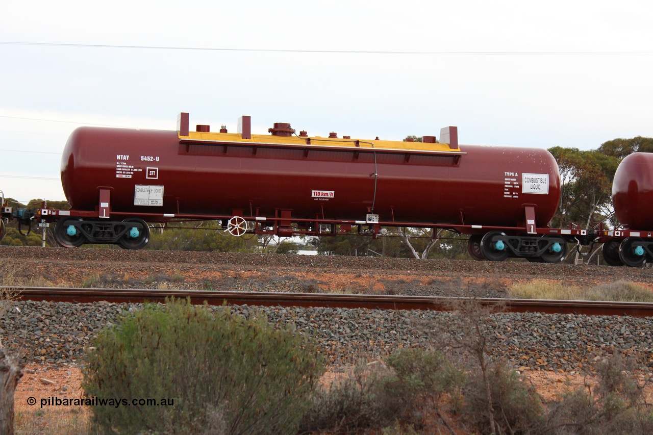 141028 IMG 3277
West Kalgoorlie, NTAY type fuel tank waggon NTAY 5452, orignally built by Indeng Qld for Mobil as part of a batch of seven NTAF tanks in 1981 as NTAF 452. Refurbished by Gemco WA for BP Oil, capacity of 61000 litres. Peter Donaghy image.
Keywords: Peter-D-Image;NTAY-type;NTAY5452;Indeng-Qld;NTAF-type;NTAF452;