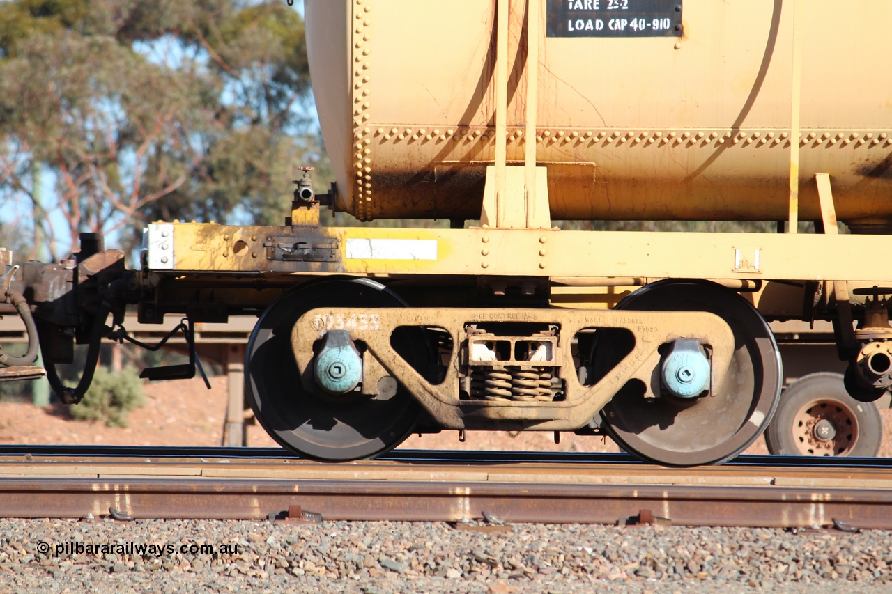 150326 IMG 4331
West Kalgoorlie, AZAY type waste oil waggon AZAY 23439, detail image, this waggon usually operates between Merredin Loco and Forrestfield, not normally seen here in the Goldfields. Peter Donaghy image.
Keywords: Peter-D-Image;AZAY-type;AZAY23439;