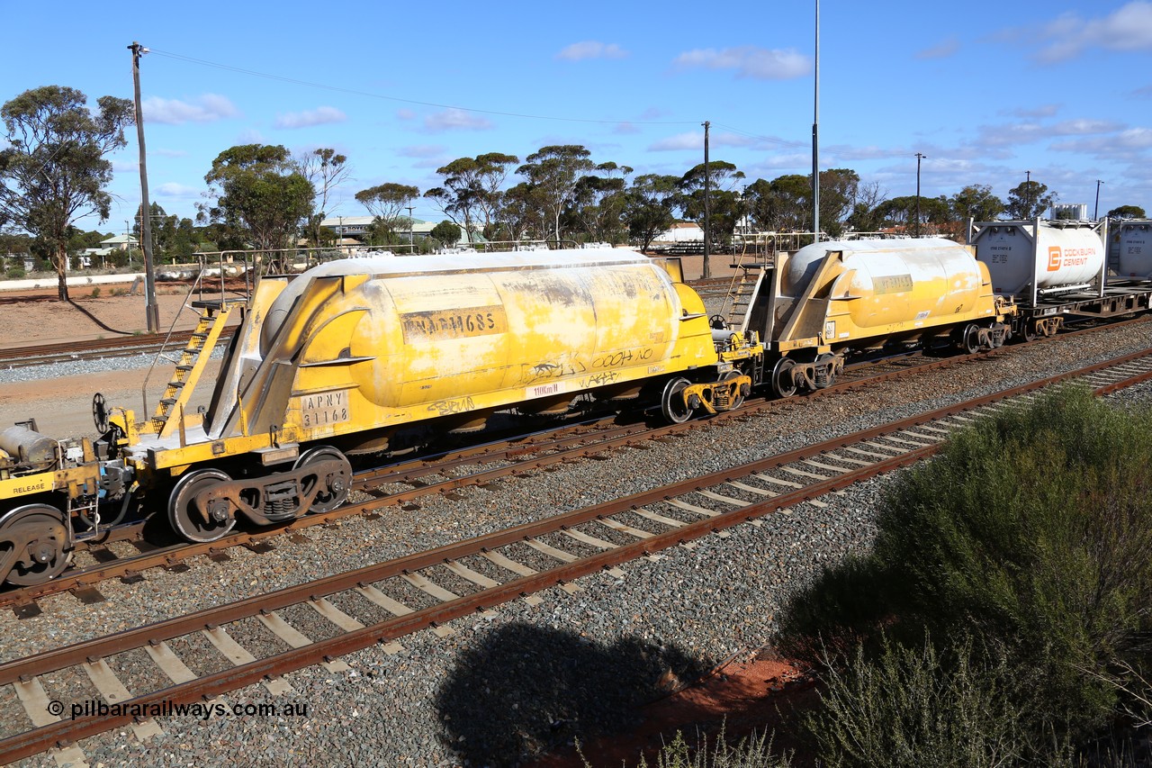 160522 2460
West Kalgoorlie, APNY 31168, final member built by Westrail Midland Workshops in 1979 as WNA type pneumatic discharge nickel concentrate waggon, WAGR built and owned copies of the AE Goodwin built WN waggons for WMC.
Keywords: APNY-type;APNY31168;Westrail-Midland-WS;WNA-type;