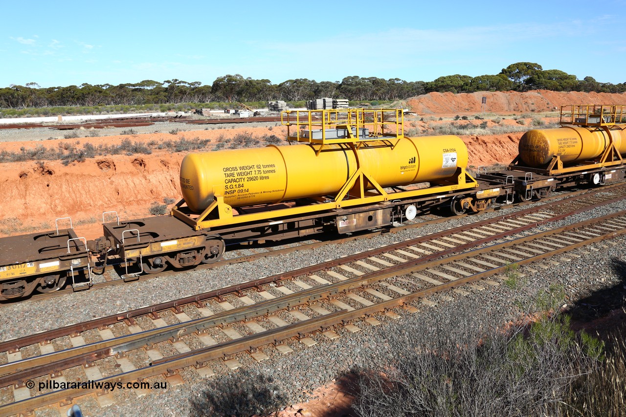 160523 3329
West Kalgoorlie, AQHY 30011 with CSA 0134, originally built by the WAGR Midland Workshops in 1964/66 as a WF type flat waggon, then in 1997, following several recodes and modifications, was one of seventy five waggons converted to the WQH to carry CSA sulphuric acid tanks between Hampton/Kalgoorlie and Perth. CSA 0134 was built by Vcare Engineering, India for Access Petrotec & Mining Solutions in 2015.
Keywords: AQHY-type;AQHY30011;WAGR-Midland-WS;WF-type;WFDY-type;WFDF-type;WQH-type;