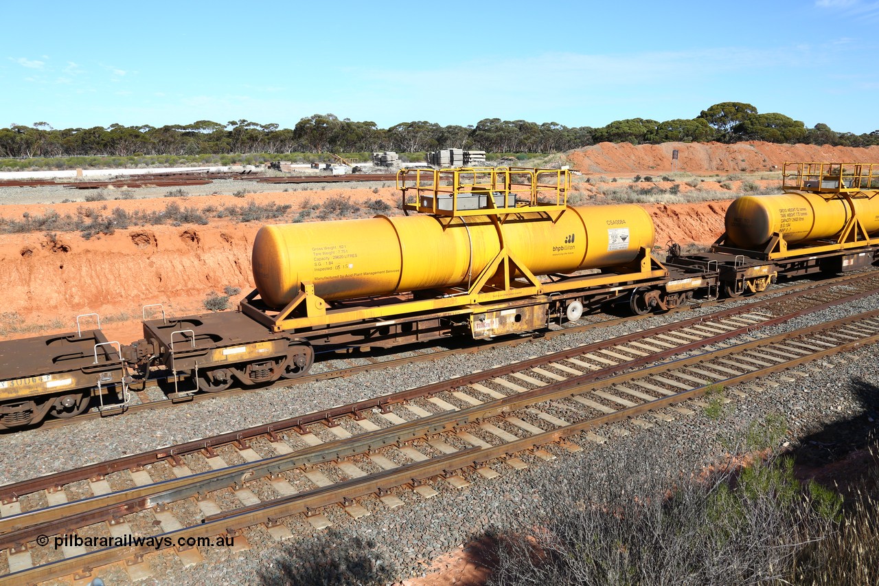 160523 3332
West Kalgoorlie, AQHY 30060 with CSA 0084, originally built by the WAGR Midland Workshops in 1964/66 as a WF type flat waggon, then in 1997, following several recodes and modifications, was one of seventy five waggons converted to the WQH to carry CSA sulphuric acid tanks between Hampton/Kalgoorlie and Perth. CSA 0084 is one of twelve units built by Acid Plant Management Services, WA in 2015.
Keywords: AQHY-type;AQHY30060;WAGR-Midland-WS;WF-type;WFL-type;WFDY-type;WFDF-type;RFDF-type;WQH-type;