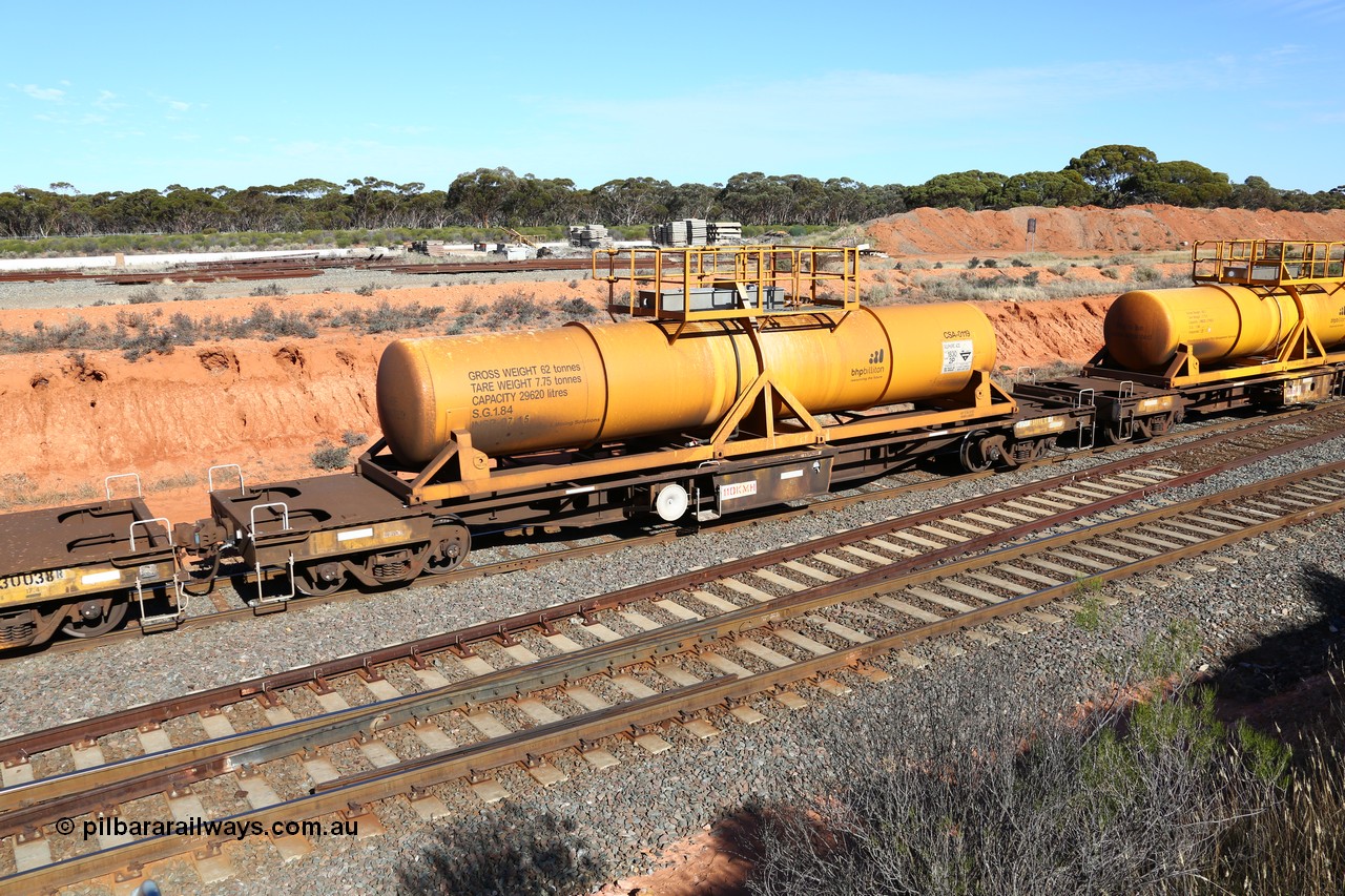 160523 3333
West Kalgoorlie, AQHY 30064 with CSA 0119, originally built by the WAGR Midland Workshops in 1964/66 as a WF type flat waggon, then in 1997, following several recodes and modifications, was one of seventy five waggons converted to the WQH to carry CSA sulphuric acid tanks between Hampton/Kalgoorlie and Perth. CSA 0119 was built by Vcare Engineering, India for Access Petrotec & Mining Solutions in 2015.
Keywords: AQHY-type;AQHY30064;WAGR-Midland-WS;WF-type;WFDY-type;WFDF-type;RFDF-type;WQH-type;