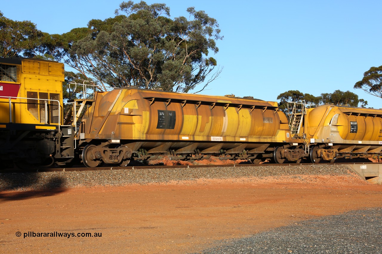 160523 3573
Binduli, nickel concentrate train 2438, WN type pneumatic discharge nickel concentrate waggon WN 510, one of thirty built by AE Goodwin NSW as WN type in 1970 for WMC.
Keywords: WN-type;WN510;AE-Goodwin;