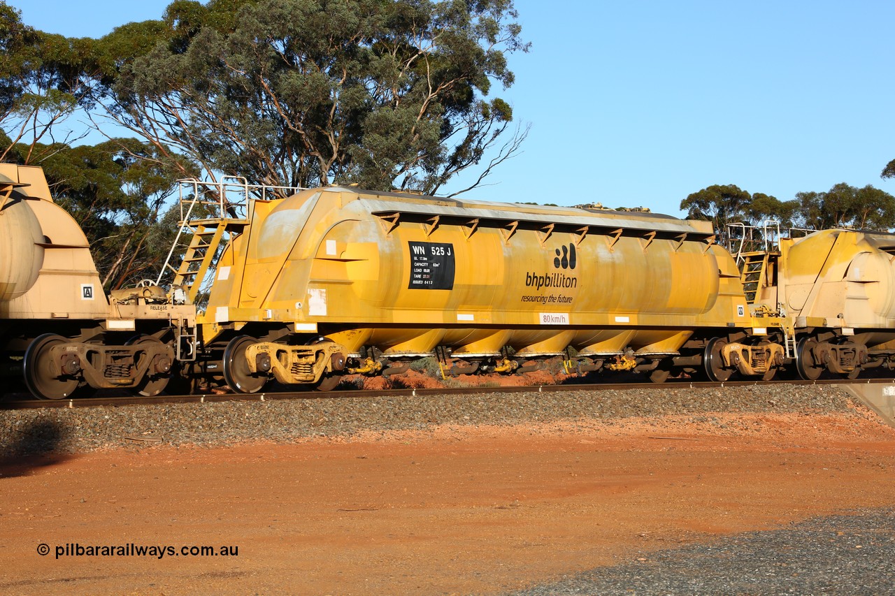 160523 3581
Binduli, nickel concentrate train 2438, WN type pneumatic discharge nickel concentrate waggon WN 525, one of thirty built by AE Goodwin NSW as WN type in 1970 for WMC.
Keywords: WN-type;WN525;AE-Goodwin;