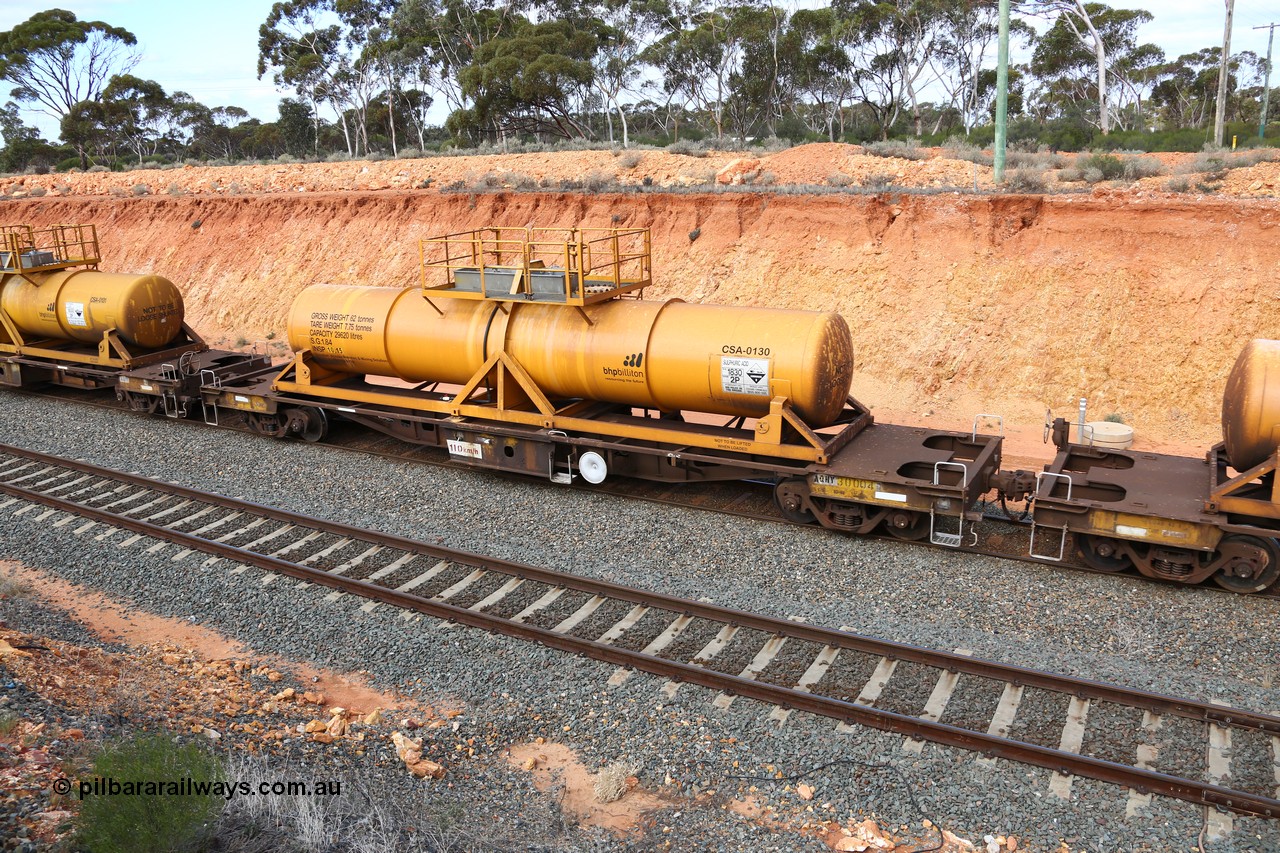 160525 4809
West Kalgoorlie, AQHY 30004 with sulphuric acid tank CSA 0130, originally built by WAGR Midland Workshops in 1964/66 as a WF type flat waggon, then in 1997, following several recodes and modifications, was one of seventy five waggons converted to the WQH type to carry CSA sulphuric acid tanks between Hampton/Kalgoorlie and Perth/Kwinana, part of empty acid train 4405 departing in the yard. CSA 0130 was built by Vcare Engineering, India for Access Petrotec & Mining Solutions in 2015.
Keywords: AQHY-type;AQHY30004;WAGR-Midland-WS;WF-type;WFDY-type;WFDF-type;RFDF-type;WQH-type;