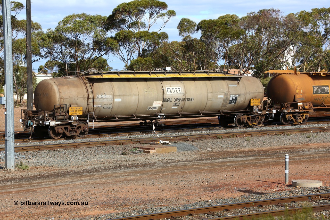 160525 4830
West Kalgoorlie, ATHY 522 fuel tanker, one of two built by Comeng NSW in 1971 for Caltex as WJH type. With a capacity of 103000 litres but a safe full level of on 72000 litres.
Keywords: ATHY-type;ATHY522;Comeng-NSW;WJH-type;WJHY-type;