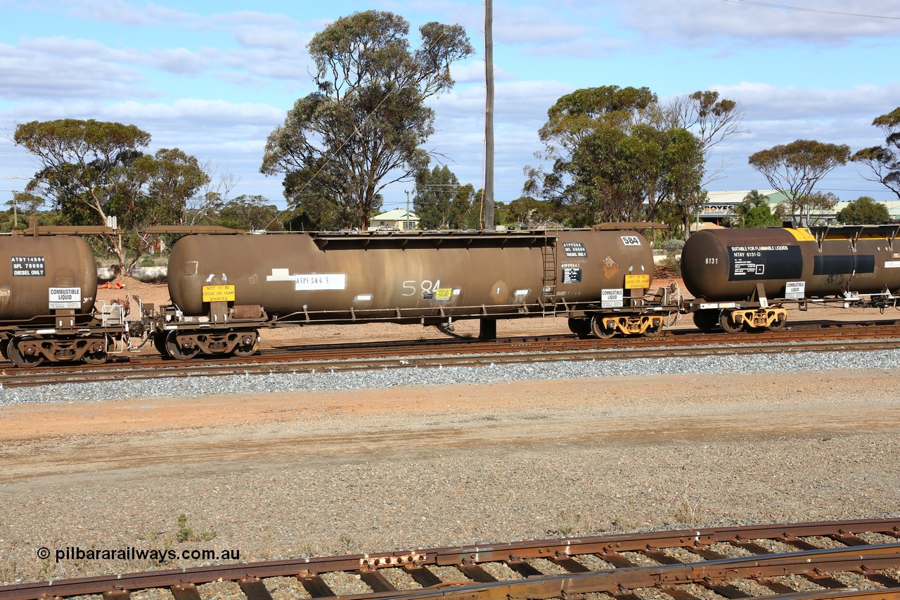 160525 4835
West Kalgoorlie, ATPF 584 fuel tanker, built by Westrail Midland Workshops in 1980 for Shell, with a capacity now of 80500 litres.
Keywords: ATPF-type;ATPF584;Westrail-Midland-WS;WJP-type;