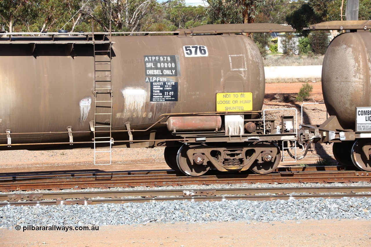 160525 4851
West Kalgoorlie, ATPF 576 fuel tanker, one of nine built by WAGR Midland Workshops in 1974 for Shell, with a capacity now of 80,000 litres.
Keywords: ATPF-type;ATPF576;WAGR-Midland-WS;WJP-type;