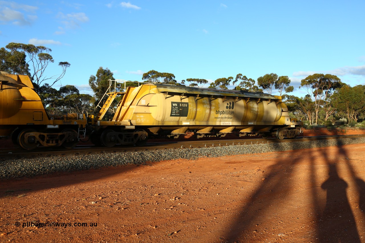 160525 5196
Binduli, nickel concentrate train 4438, pneumatic discharge nickel concentrate waggon WN 512, one of thirty built by AE Goodwin NSW as WN type in 1970 for WMC.
Keywords: WN-type;WN512;AE-Goodwin;