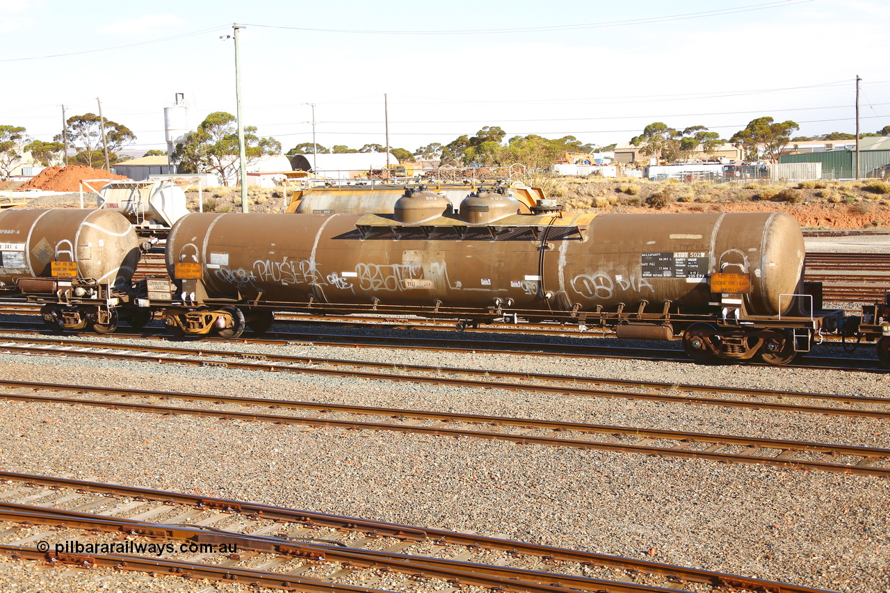 190108 1300
West Kalgoorlie, ATDY type fuel tanker ATDY 502, originally built by Tulloch Ltd NSW 1969 for Mobil as WJD type, to BP in 1985, 92.87 kL capacity. Gemco refurbished 8-15, safe fill 77,000 litres.
Keywords: ATDY-type;ATDY502;Tulloch-Ltd-NSW;WJD-type;