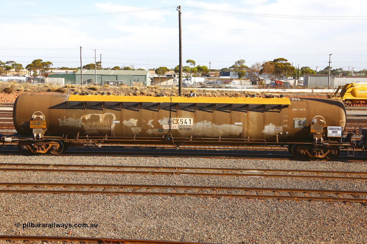 190108 1310
West Kalgoorlie, ATKY 541 fuel tank waggon originally built for H C Sleigh (Golden Fleece) in 1975 by Tulloch Ltd NSW as WJK type. Capacity now of 73,000 litres in service with Caltex.
Keywords: ATKY-type;ATKY541;Tulloch-Ltd-NSW;WJK-type;