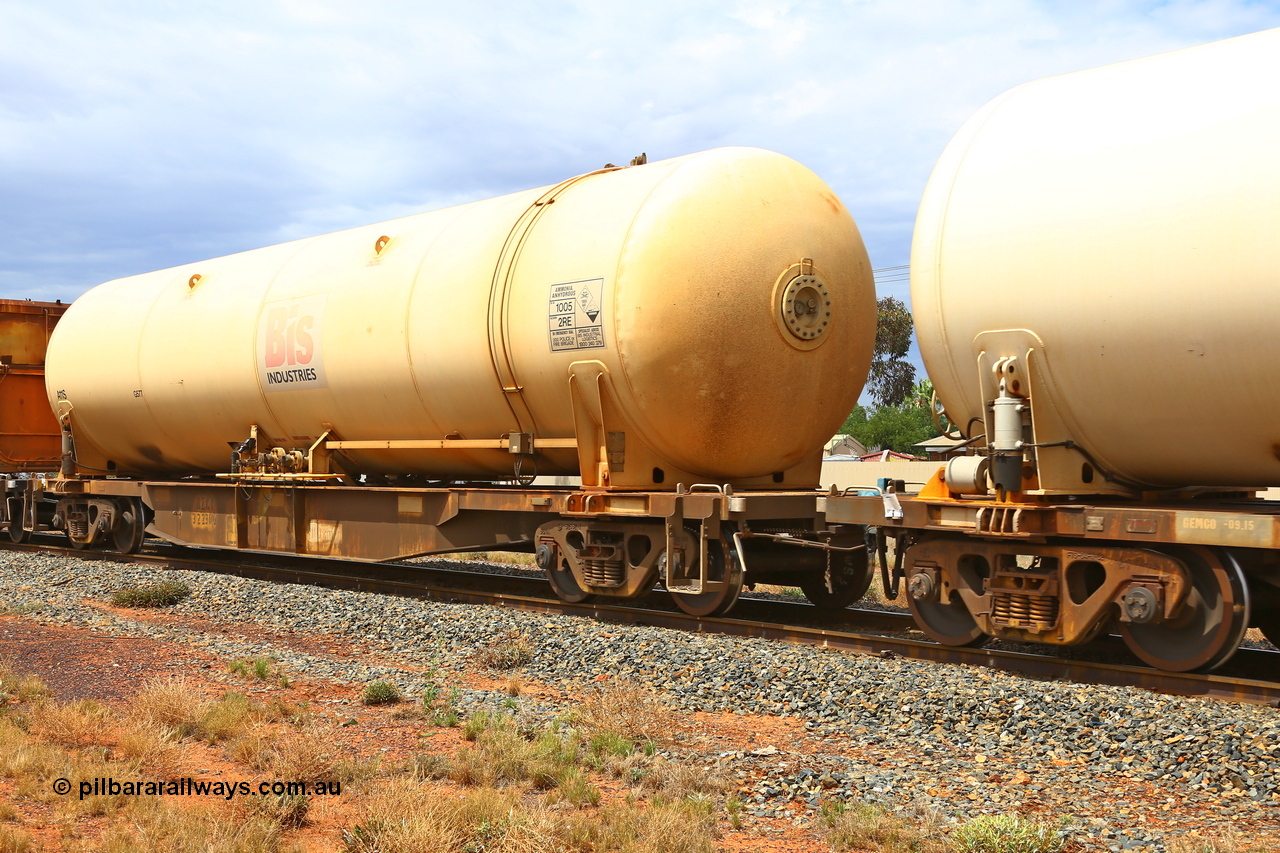 190109 1361
Kalgoorlie, AZKY type anhydrous ammonia tank waggon AZKY 32236, one of twelve built by Goninan WA in 1998 as WQK type for Murrin Murrin traffic, fitted with Bis Industries anhydrous ammonia tank A11S.
Keywords: AZKY-type;AZKY32236;Goninan-WA;WQK-type;