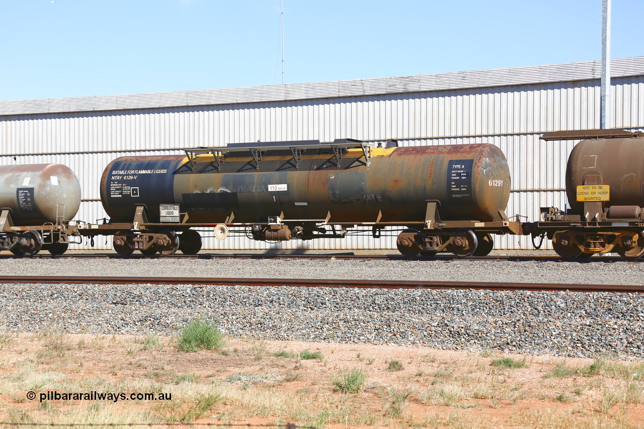 190109 1448
West Kalgoorlie, NTAY type tank waggon NTAY 6129, built by Industrial Engineering Qld in 1976 as an SCA type SCA 280 for Shell. Recoded to NTAF 280, then 6129, capacity of 61,300 litres. Under Viva Energy ownership.
Keywords: NTAY-type;NTAY6129;Indeng-Qld;SCA-type;SCA280;NTAF-type;