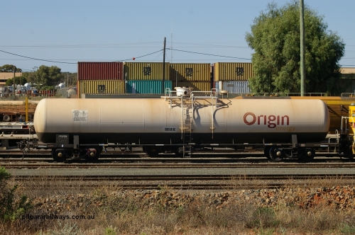 120415 IMG P10022
West Kalgoorlie, PTLY type gas tank waggon PTLY 3, built by Industrial Engineering Qld in 1975 as a Tg type tank waggon for South Australian Railways as Tg 3, to the VR as TWF type TWF 12 in 1978, then to VTGY type in 1979 and VTGY type in 1981. Off VR register 1988 and to AN as ATLX type ATLX 3, then to ATLY. Peter Donaghy image.
Keywords: Peter-D-Image;PTLY-type;PTLY3;Industrial-Engineering-QLD;Tg-type;Tg3;TWF-type;TWF12;VTGY-type;VTGX-type;ATLX-type;ATLY-type;