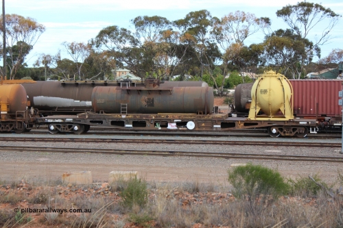 131024 IMG 0647
West Kalgoorlie, AZWY 30373 'Sputnik' loco oil and sand waggon, originally built as an WFX type flat waggon by Tomlinson Steel in a batch of one hundred and sixty one in 1969-70. Recoded to WQCX type in 1980 and to WSP type waste oil and sand waggon in 1986. Peter Donaghy image.
Keywords: Peter-D-Image;AZWY-type;AZWY30373;Tomlinson-Steel-WA;WFX-type;WQCX-type;WSP-type;