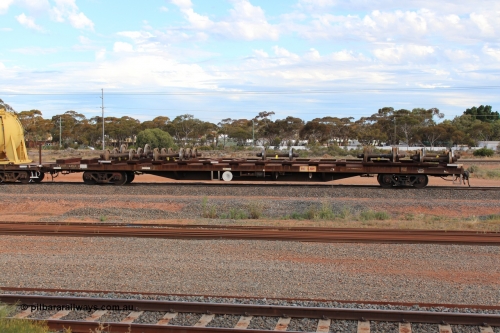 131024 IMG 0655
West Kalgoorlie, AZVY type departmental wheel set carrier waggon AZVY 4193, built by Transfield WA 1976 for Commonwealth Railways as one of two hundred GOX type open waggons, recoded to AOOX, in 1993 to AOSX type. In service with ARG as a wheel set transport waggon in West Kalgoorlie loco traffic. Peter Donaghy image.
Keywords: Peter-D-Image;AZVY-type;AZVY4193;Transfield-WA;GOX-type;AOOX-type;AOSX-type;
