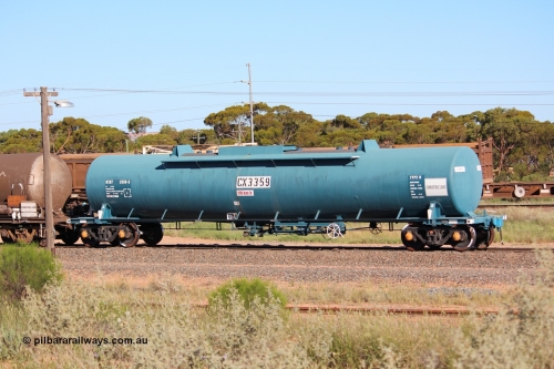 140208 IMG 1510
West Kalgoorlie, NTAY type fuel tank waggon NTAY 3359 with 65,000 litre capacity for Caltex. Refurbished by Gemco WA in Nov 2013 from a Caltex NTAF type tank waggon NTAF 359 originally built by Comeng NSW in 1975 as a CTX type CTX 359. Peter Donaghy image.
Keywords: Peter-D-Image;NTAY-type;NTAY3359;Comeng-NSW;CTX-type;CTX359;NTAF-type;