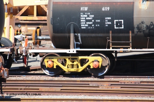 140406 IMG 1932
West Kalgoorlie, NTBF 6119 fuel tank waggon detail image, originally built by Comeng NSW in 1975 as SCA type SCA 270 69000 litre bitumen tank waggon for Shell NSW, diesel capacity of 62700 litres. Peter Donaghy image.
Keywords: Peter-D-Image;NTBF-type;NTBF6119;Comeng-NSW;SCA-type;SCA270;