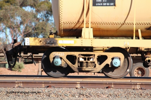 150326 IMG 4331
West Kalgoorlie, AZAY type waste oil waggon AZAY 23439, detail image, this waggon usually operates between Merredin Loco and Forrestfield, not normally seen here in the Goldfields. Peter Donaghy image.
Keywords: Peter-D-Image;AZAY-type;AZAY23439;
