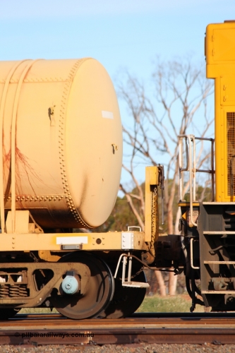 150326 IMG 4341
West Kalgoorlie, AZAY type waste oil waggon AZAY 23439, detail image, this waggon usually operates between Merredin Loco and Forrestfield, not normally seen here in the Goldfields. Peter Donaghy image.
Keywords: Peter-D-Image;AZAY-type;AZAY23439;