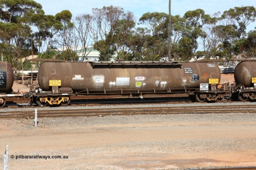 160523 3288
West Kalgoorlie, ATPF 578 fuel tank waggon, originally built by WAGR Midland Workshops in 1974 for Shell as type WJP, it also spent time in SA in 1985, 80.66 kL one compartment one dome, capacity of 80350 litres, fitted with type F InterLock couplers.
Keywords: ATPF-type;ATPF578;WAGR-Midland-WS;WJP-type;
