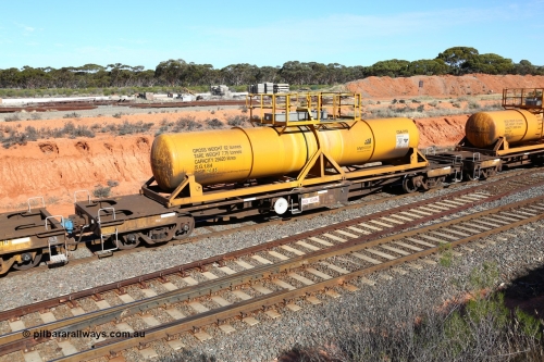 160523 3328
West Kalgoorlie, AQHY 30074 with CSA 0113, originally built by the WAGR Midland Workshops in 1964/66 as a WF type flat waggon, then in 1997, following several recodes and modifications, was one of seventy five waggons converted to the WQH to carry CSA sulphuric acid tanks between Hampton/Kalgoorlie and Perth. CSA 0113 was built by VCare Engineering, India for Access Petrotec & Mining Solutions in 2015.
Keywords: AQHY-type;AQHY30074;WAGR-Midland-WS;WF-type;WFDY-type;WFDF-type;RFDF-type;WQH-type;