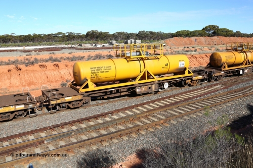 160523 3329
West Kalgoorlie, AQHY 30011 with CSA 0134, originally built by the WAGR Midland Workshops in 1964/66 as a WF type flat waggon, then in 1997, following several recodes and modifications, was one of seventy five waggons converted to the WQH to carry CSA sulphuric acid tanks between Hampton/Kalgoorlie and Perth. CSA 0134 was built by VCare Engineering, India for Access Petrotec & Mining Solutions in 2015.
Keywords: AQHY-type;AQHY30011;WAGR-Midland-WS;WF-type;WFDY-type;WFDF-type;WQH-type;