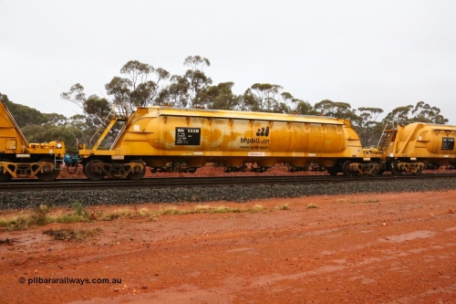 160524 4370
Binduli, nickel concentrate train 3438, WN type pneumatic discharge nickel concentrate waggon WN 502, one of thirty built by AE Goodwin NSW as WN type in 1970 for WMC.
Keywords: WN-type;WN502;AE-Goodwin;