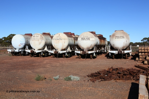 160528 8366
Parkeston, near the quarantine station, stored former Mobil Oil NSW NTAF waggons, from left: NTAF 5454, 5451, 5450, 5453 and 5449. I think these are Indeng Qld built NTAF waggons from a batch of seven such tanks built for Mobil of NSW in 1981 and numbered NTAF 449 to 455.
Keywords: NTAF-type;NTAF5454;NTAF5451;NTAF5450;NTAF5453;NTAF5449;Indeng-Qld;NTAF454;NTAF450;NTAF453;NTAF449;