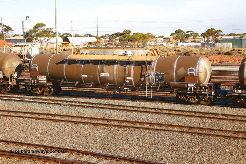 190108 1305
West Kalgoorlie, ATPY 601 fuel tank waggon built by WAGR Midland Workshops in 1976 as WJP type for BP Oil, capacity of 80,500 litres, recoded to WJPY. Refurbished by Gemco WA Dec 2018.
Keywords: ATPY-type;ATPY601;WAGR-Midland-WS;WJP-type;WJPY-type;
