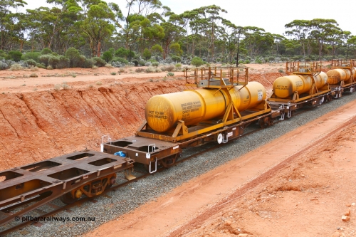 190109 1407
Binduli, AQHY 30074 with CSA 0113, originally built by the WAGR Midland Workshops in 1964/66 as a WF type flat waggon, then in 1997, following several recodes and modifications, was one of seventy five waggons converted to the WQH type to carry CSA sulphuric acid tanks between Hampton/Kalgoorlie and Perth/Kwinana. CSA 0113 was built by VCare Engineering, India for Access Petrotec & Mining Solutions.
Keywords: AQHY-type;AQHY30074;WAGR-Midland-WS;WF-type;WFDY-type;WFDF-type;RFDF-type;WQH-type;