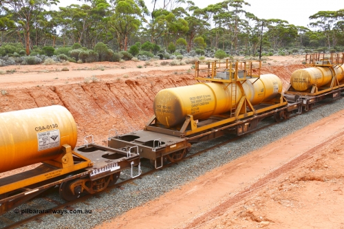190109 1410
Binduli, AQHY 30098 with CSA 0127, originally built by the WAGR Midland Workshops in 1964/66 as a WF type flat waggon, then in 1997, following several recodes and modifications, was one of seventy five waggons converted to the WQH type to carry CSA sulphuric acid tanks between Hampton/Kalgoorlie and Perth/Kwinana. CSA 0127 was built by VCare Engineering, India for Access Petrotec & Mining Solutions.
Keywords: AQHY-type;AQHY30098;WAGR-Midland-WS;WF-type;WMA-type;WFW-type;WFDY-type;WFDF-type;RFDF-type;WQH-type;